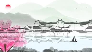 水墨古风意境山水背景无缝循环视频的预览图
